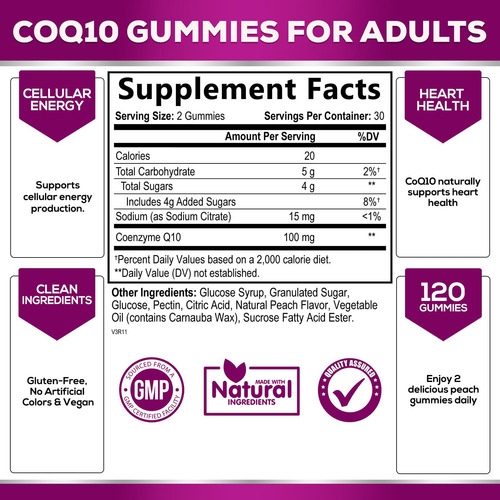 Suplemento Nature"s Nutrition Coq10, 100 Mg, Gomas, 60 Unida - Imagem 2
