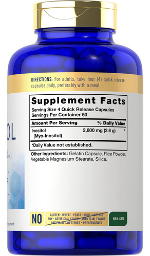 Suplemento Carlyle Inositol Em Cápsulas 2600 Mg 200 Unidades - Imagem 2