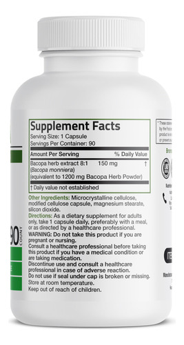 Suplemento Bronson Bacopa 1200 Mg, Extrato 8:1 90 Cápsulas - Imagem 2