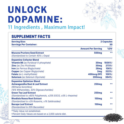 Suplementos De Dopamina Zdoroviye Com 500 Mg De Mucuna Pruri - Imagem 2