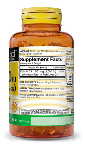 Mason Natural Vitamina D3, 2.000 Ui, Cápsulas Gelatinosas, 1 - Imagem 2