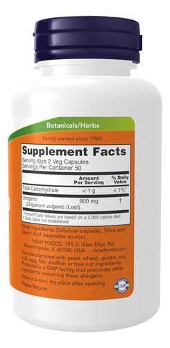 Now Supplements, Orégano (origanum Vulgare) 450 Mg, Eliminad - Imagem 2