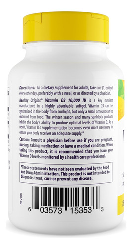 Suplemento Healthy Origins Vitamina D3 10.000 Ui 120 Cápsula - Imagem 2