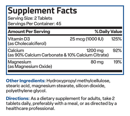 Suplemento Bronson Calcium 1200 Mg Com Vitamina D3 1000iu 90 - Imagem 6