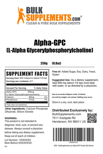 Suplemento De Colina Bulksupplements.com Alpha Gpc 300mg 250 - Imagem 6