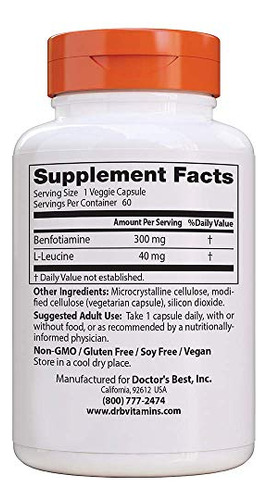 Suplemento Doctor"s Best Benfotiamina 300 Mg 60 Cápsulas Veg - Imagem 2