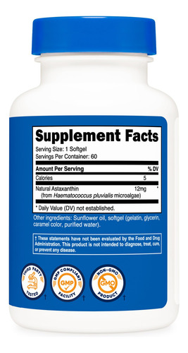 Suplemento Nutricost Astaxantina 12 Mg 60 Cápsulas Gelatinos - Imagem 4