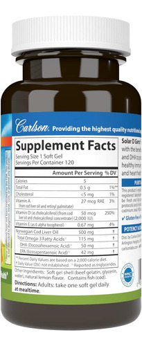Carlson Labs Solar D Gems Vitamina D3 Natural, 2.000 Ui, 120 - Imagem 2