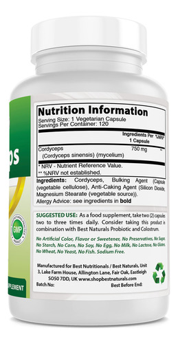 Suplemento Best Naturals Cordyceps Sinensis Mycelium 750 Mg - Imagem 2