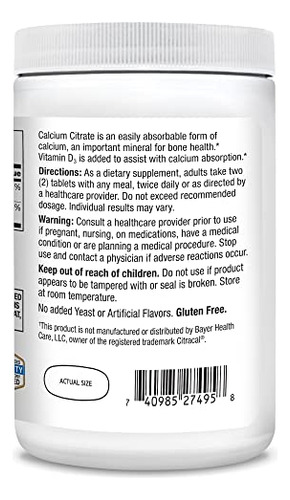 Suplemento 21st Century Calcium Citrate Plus D3 400 Comprimi - Imagem 6