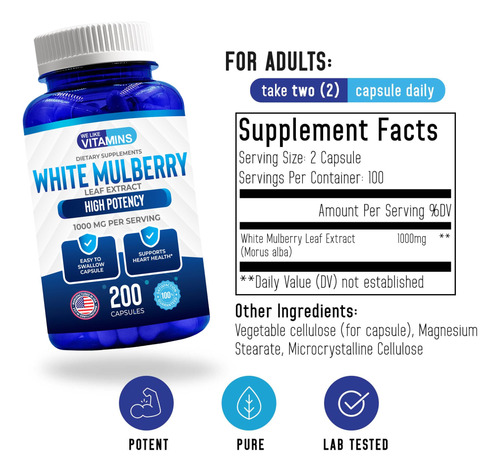 Suplemento We Like Vitamins White Mulberry 1000mg 200 Capsul - Imagem 2