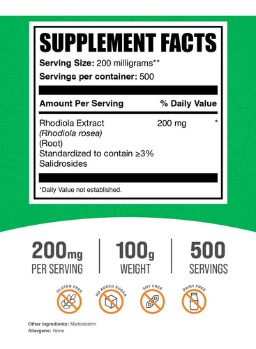 Suplemento Bulksupplements.com Extrato De Rhodiola Em Pó 100 - Imagem 2