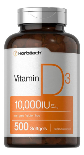 Vitamina D3 (10.000 UI, 500 unidades, tamanho grande, por exemplo, D116), sabor sem sabor