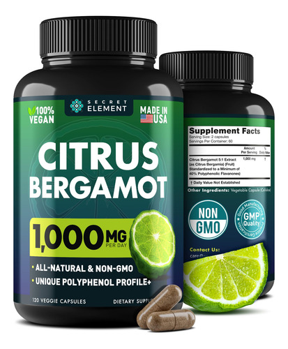 Suplemento Secret Element Citrus Bergamota 1000mg Vegan