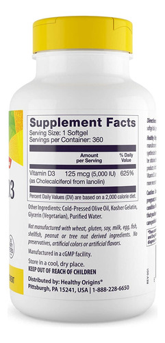 Suplemento Healthy Origins Vitamina D3 5.000 Ui 360 Cápsulas - Imagem 2