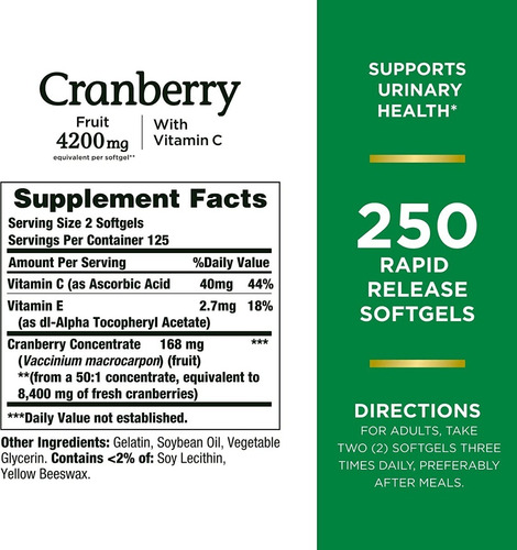 Nature"s Bounty Cranberry Concentrado De Mirtilo - 250 Un - Imagem 3