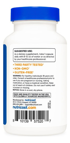 Suplemento Nutricost Lactobacillus Acidophilus 500mi 120 Cáp - Imagem 3