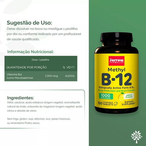 Suplemento Methyl B-12 Methylcobalamin Jarrow Formulas 100un - Imagem 5