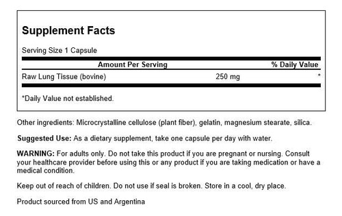 Suplemento Swanson Raw Lung Glandular 250 Mg 60 Cápsulas - Imagem 2