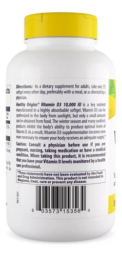 Vitamina D3 10.000iu Healthy Origins 360 Softgels - Imagem 3