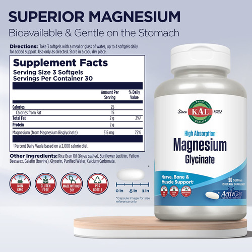 Suplemento Kal Magnesium Glicinate Activgels 315mg 90 Sofge - Imagem 2