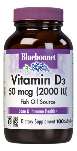 Suplemento De Vitamina D3 Bluebonnet 2000 Ui 100 Cápsulas