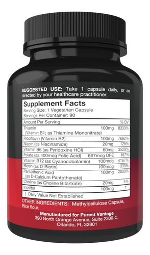 Suplemento Purest Vantage Vitamin B Complex 90 Cápsulas - Imagem 2