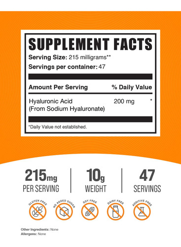 Suplemento Bulksupplements.com Ácido Hialurônico 10g - Imagem 2