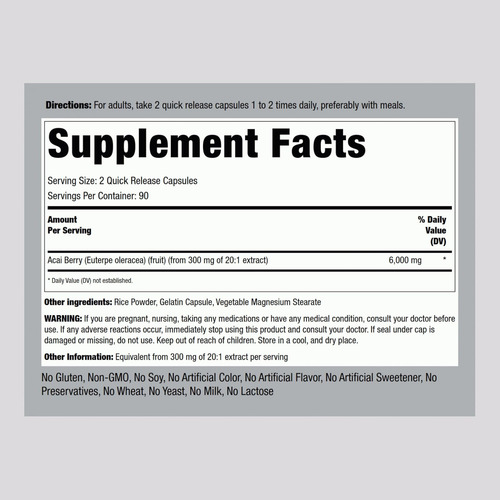 Cápsulas De Piping Rock Açaí Berry 6000mg | Contagem 180 | S - Imagem 2