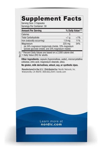 Complexo De Magnésio Nordic Naturals 225 Mg, 90 Cápsulas - Imagem 9