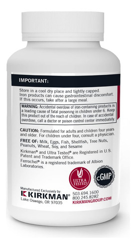 Suplemento Kirkman Iron Ferrochel 5 Mg 120 Cápsulas - Imagem 3