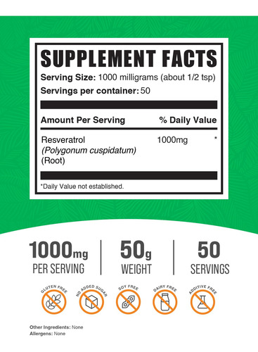 Suplemento Bulksupplements.com Resveratrol 1000mg 50g - Imagem 2