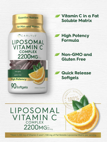 Suplemento Carlyle Lipossomal Vitamina C 2200 Mg 90 Cápsulas - Imagem 4