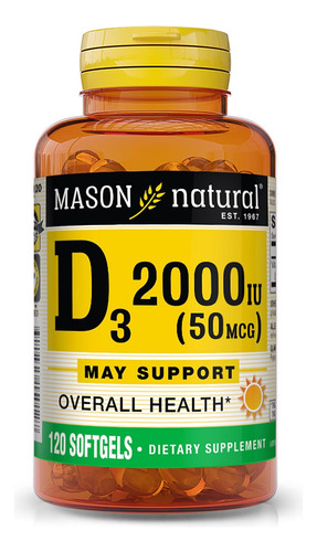 Mason Natural Vitamina D3, 2.000 Ui, Cápsulas Gelatinosas, 1