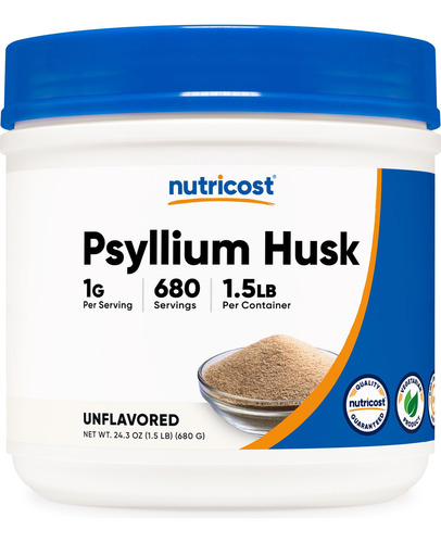 Casca De Psyllium Em Pó Nutricost 680g Sem Ogm, Sem Glúten