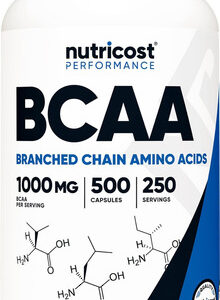 Nutricost Bcaa 1000mg, 500 Cápsulas (250 Serv), 2: 1: 1 Amin