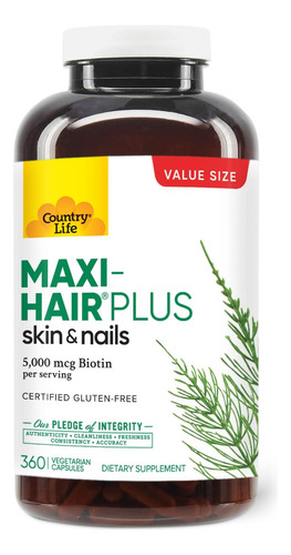 Country Life Maxi-hair Plus 5000 Mcg Biotina, 360 Cápsulas,