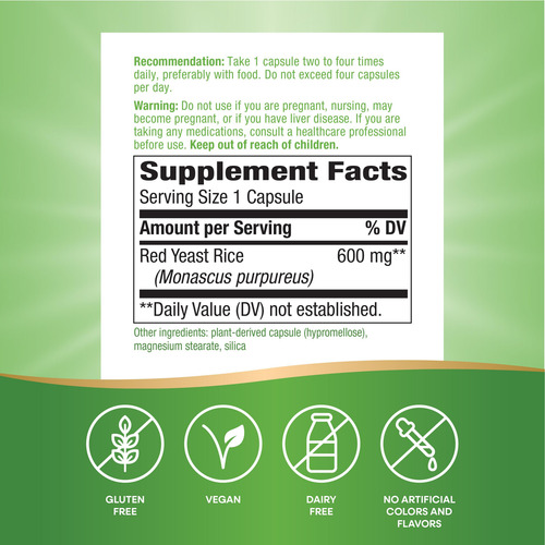 Suplemento Nature"s Way Red Yeast Rice 120 Cápsulas Veganas - Imagem 4