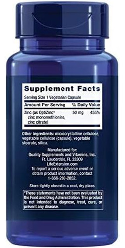 Life Extension Zinc Caps, Zinco 50 Mg, Citrato De Zinco, Apo - Imagem 2