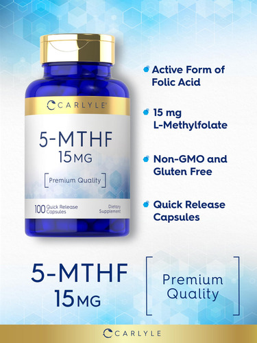 Suplemento Carlyle 5-mthf L-metilfolato 15 Mg 100 Cápsulas - Imagem 4