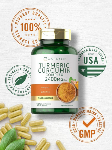 Suplemento Carlyle Curmeric Curcumin 2400mg 180 Cápsulas - Imagem 5