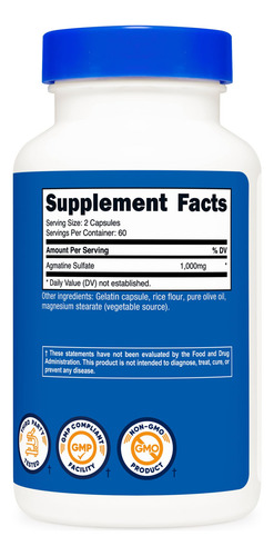 Suplemento Nutricost Sulfato De Agmatina 1000mg 120 Cápsulas - Imagem 5
