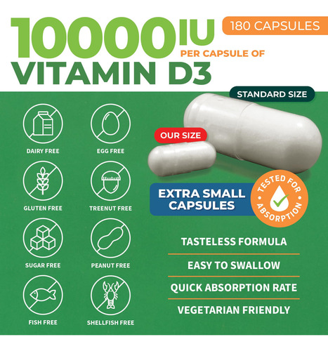 Suplemento De Vitamina D3 Forestleaf 10.000 Ui 180 Cápsulas - Imagem 2