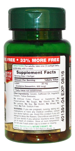 Suplemento Nature"s Bounty Lutein 20 Mg 40 Cápsulas Gelatino - Imagem 2