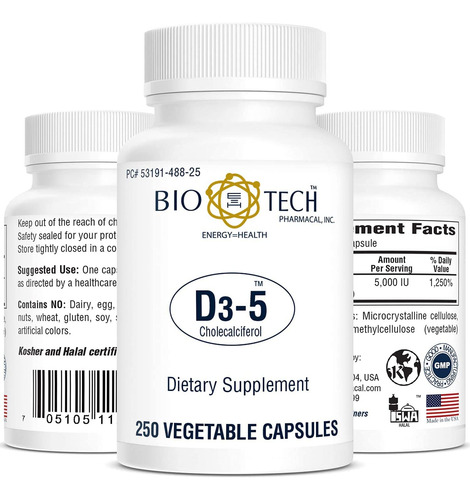 Suplemento Bio-tech Pharmacal Vitamin D3 5000 Ui 250 Cápsula - Imagem 6