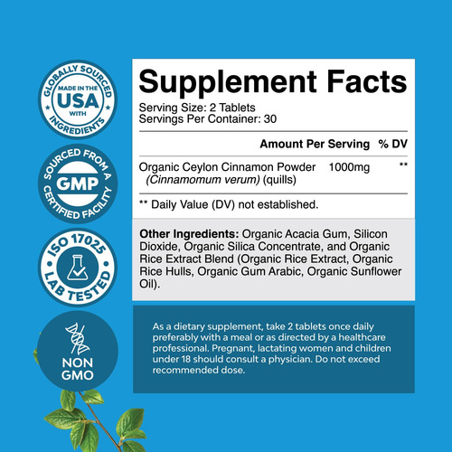 Suplemento Natures Craft Organic Ceylon Canela 1000mg - Imagem 2