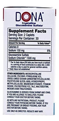 Sulfato De Glucosamina Cristalina Dona, 750 Mg, 60 Contagen - Imagem 4