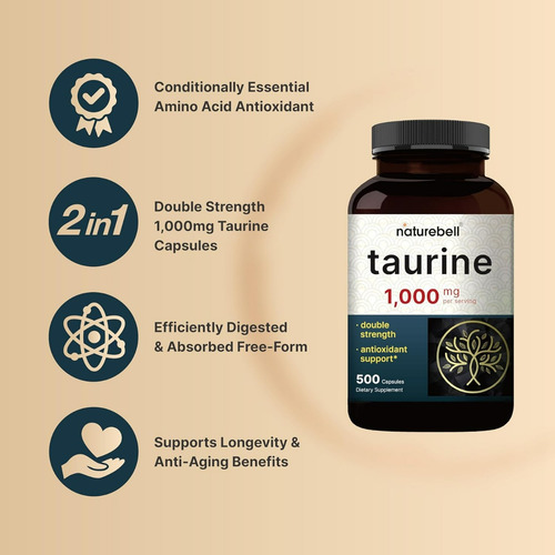 Suplemento Naturebell Taurine 500 Mg 500 Cápsulas - Imagem 6