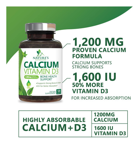 Suplemento De Cálcio Nature"s Nutrition 1200 Mg + Vitamina D - Imagem 3