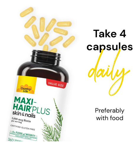Country Life Maxi-hair Plus 5000 Mcg Biotina, 360 Cápsulas, - Imagem 5